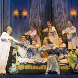 Amy Lehpamer, Stefanie Jones and child cast members in The Sound of Music. Photo: James Morgan.